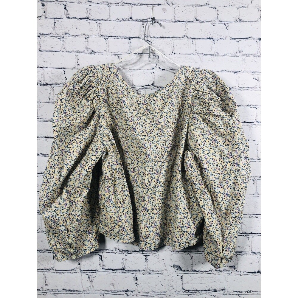 Levi's Women's  Floral Blouse Puff Sleeve Square Neck Blue Multicolor Plus XXL - Picture 6 of 7